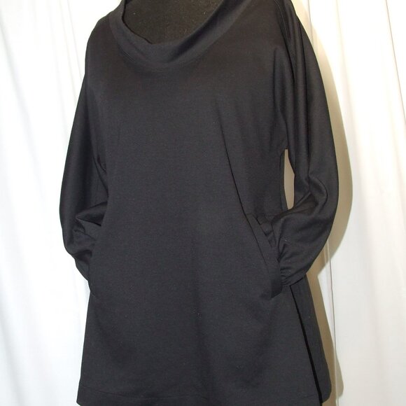 Black Stretchy Sweater Tunic Top Women's Size L - Picture 2 of 6